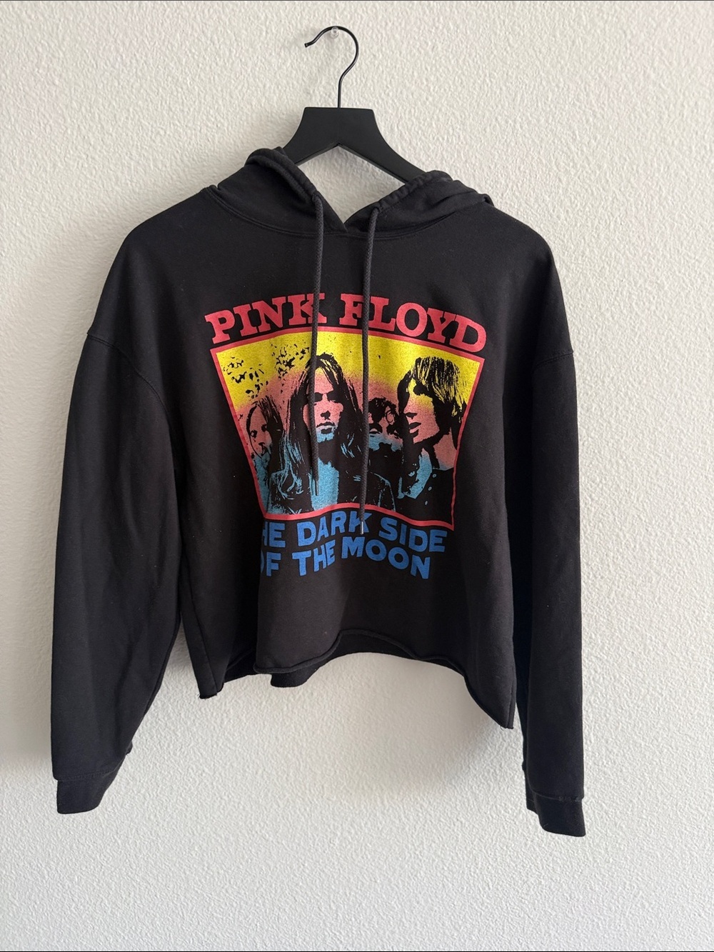Pink Floyd Black Cropped Graphic Hoodie Sweatshirt Red Yellow Blue XL